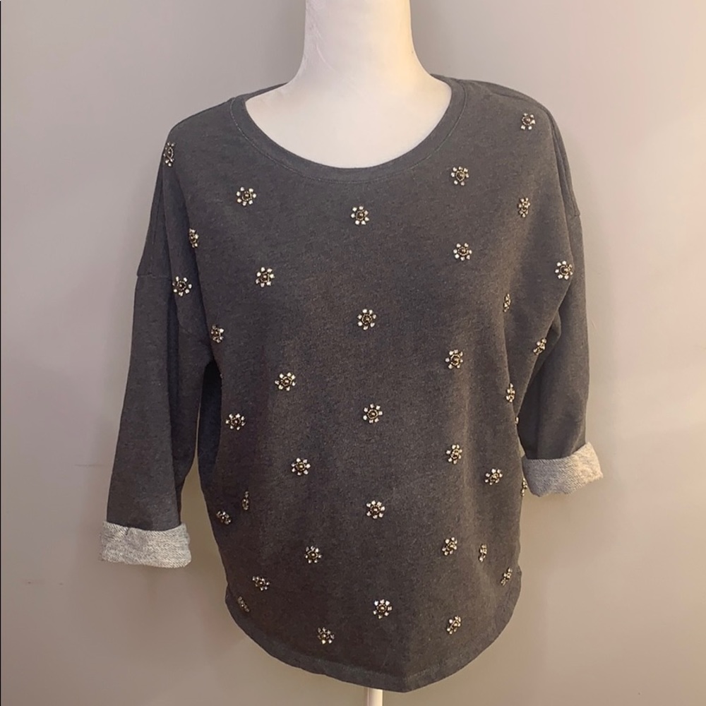 Adorable Gray Forever 21 Sweatshirt with Jewels S - Picture 1 of 8